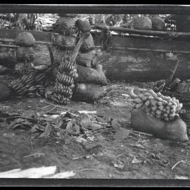 [Manum Island, New Guinea] Food Piled up on the Beach at Waia Beside the Bodaboda Canoe