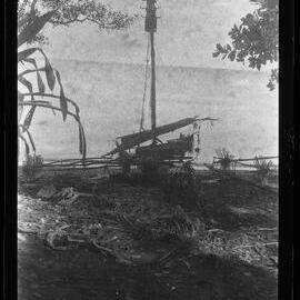 [Manum Island, New Guinea] The New Waia Canoe Beached Below CHW's [Wedgwood] House at Dabwa
