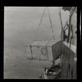 [Ocean Island] Lowering the Case of Explosives into the Whale Boat