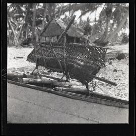 [Narau] A Near View of the Arrangement Erected on the Outrigger Booms of a Canoe for Holding Fishing gear