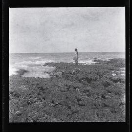 [Narau] A Woman Gathering Shellfish at the Edge of the Reef at Very Low Tide