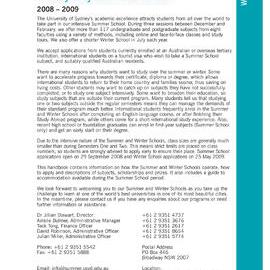 Sydney Summer School 2008 to 2009