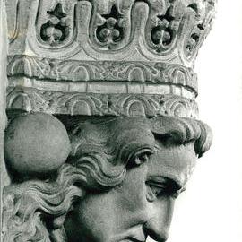 Carved Portrait Head of Sir Isaac Newton in the Professorial Board Room