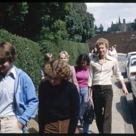 Students Walking on Western Avenue Near the Bosch Buildings