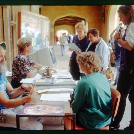 Desk in Cloisters at Info Day