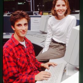 Students at Library Computer Desk