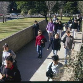 Students Walking up to Maze Crescent Footbridge