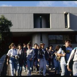 Students on Keith Murray Footbridge