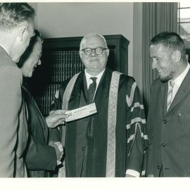 Presentation of Cheque by the US Consul-General, Mr Laurence C Vass to Assist in the Construction of Mills Cross Radio Telescope