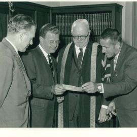 Presentation of Cheque by the US Consul-General, Mr Laurence C Vass to Assist in the Construction of Mills Cross Radio Telescope