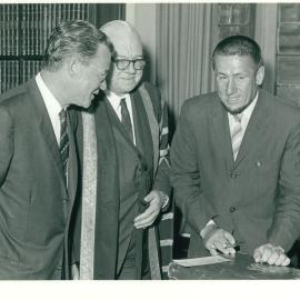 Presentation of Cheque by the US Consul-General, Mr Laurence C Vass to Assist in the Construction of Mills Cross Radio Telescope