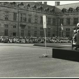 Sir Hermann Black Addressing the Audience at the Inauguration of the Rebuilt Carillon in the Quad