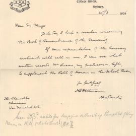 Letter from Sydney Grammar School