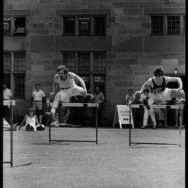Brian White and Greg Haddrick, Orientation Week 1984 Quad Run with Hurdles
