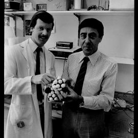 David Harle and Dr Brian Baldo with Molecule of Muscle Relaxant Drug