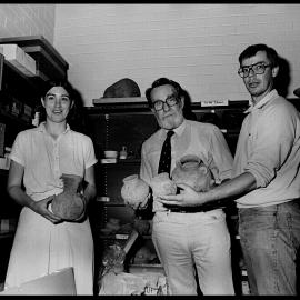 Leah McKenzie, Professor Basil Hennessy and John Hosking with Pots Excavated from Pella, Jordan