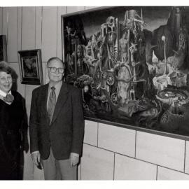 Artist James Gleeson with Pamela Bell, Curator of the University Art Collection