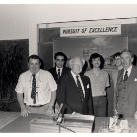 Professor Harry Messel, Chancellor Sir Hermann Black, Vice-Chancellor John Ward and Physics Students