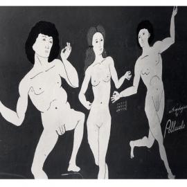 Repaired Painting by the Renaissance Players of Three Nude Dancers