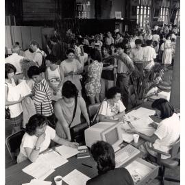 Enrolment Desk and the Crowd at the 1987 Enrolment Day