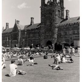 Orientation Week 1986, Students Sitting on Front Lawn - Cropped