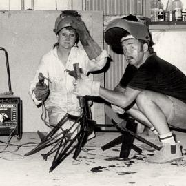 Celia Winter-Irving and Ian Grosart in the University's Art Workshop